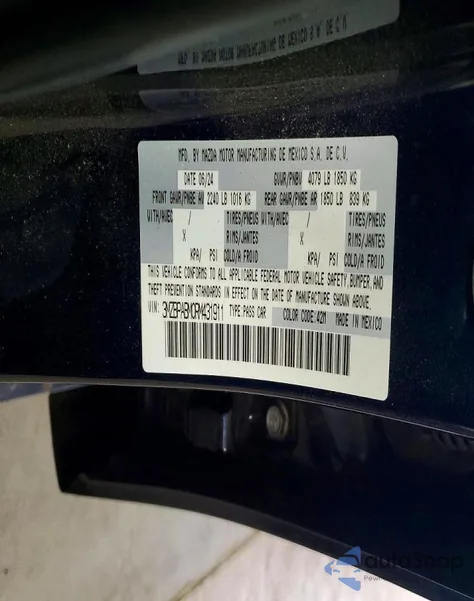 2024 Mazda 3 Select Sport из США, поврежденный, VIN 3MZBPABM0RM431911